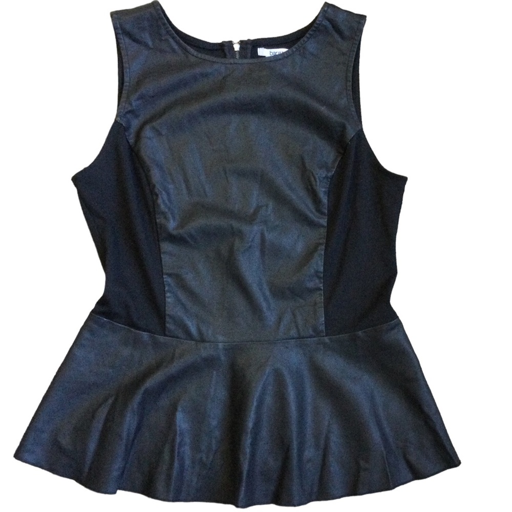 Bar III Peplum Faux Leather Black Top Shirt Size M